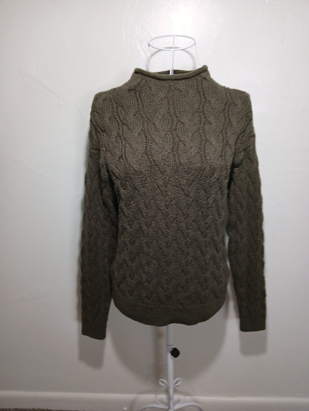 J. Crew Women's Sz. S Olive Green Cable Knit Mock Neck Sweater